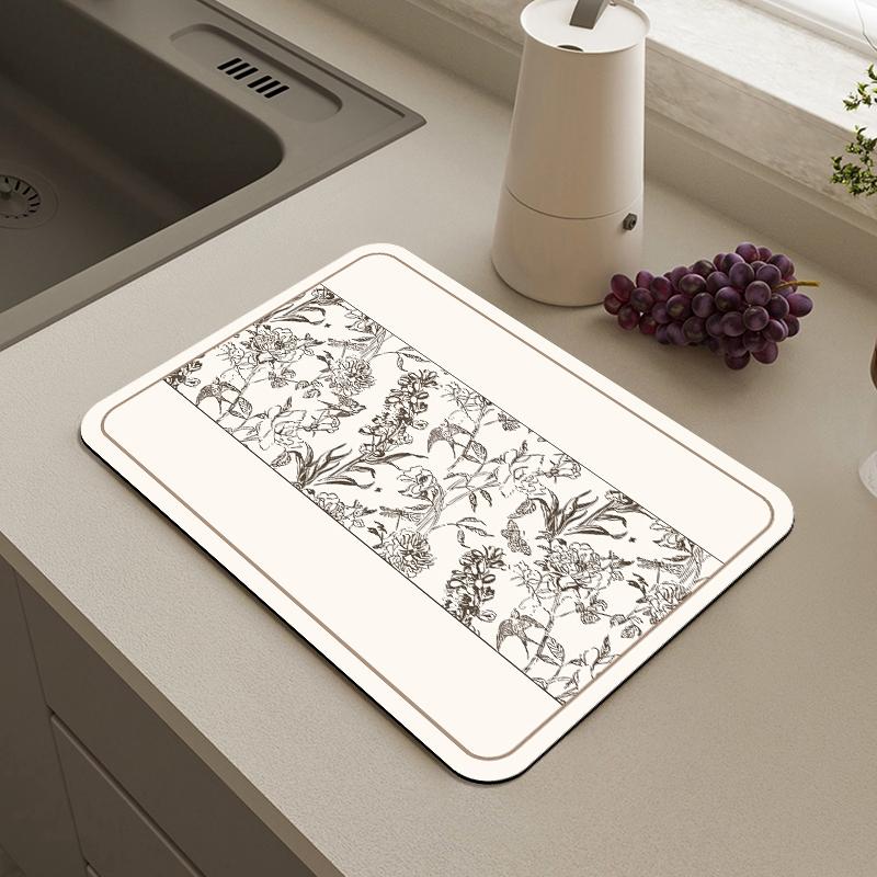 Kitchen Dish Mat Absorbent Dining Table Mats Retro Non-Slip Drain Pad Draining Placemat Coffee Dish Tableware Mat For Home Decor