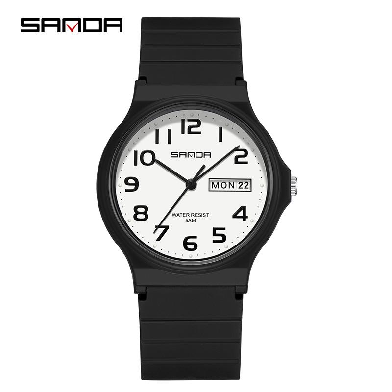 Sanda 6060 Dual Calendar Waterproof Quartz Watch for Casual Outdoor Wear - Men's & Women's Student Wristwatch