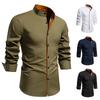 Autumn Men's Color Blocking Shirts Long Sleeve Henry Collar Casual Shirts Single Breasted Shirts Classical Tops