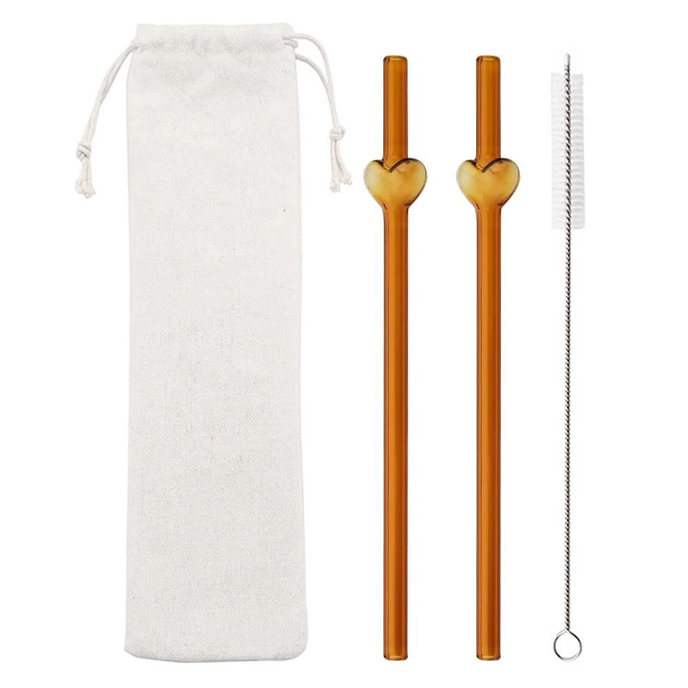 4 шт. Креативные стеклянные соломинки в форме сердца, многоразовые, идеально подходят для коктейлей, кофе со льдом, холодных напитков, украшение для домашнего питья, подарок
