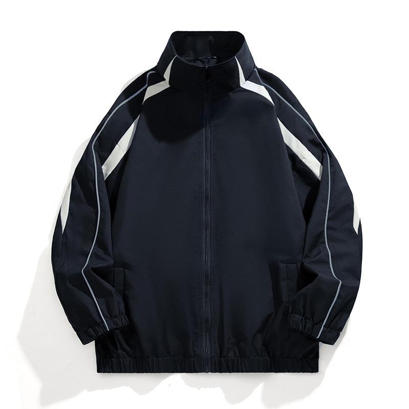 Весенне-осенняя куртка с воротником-стойкой, повседневная, однотонная, комбинированная, парная куртка