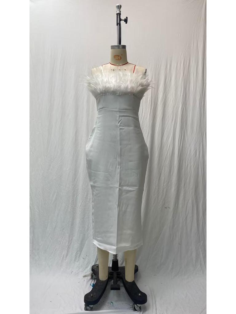 Платье-труба с перьями в европейском и американском стиле 2025 года — шикарный весенний стиль