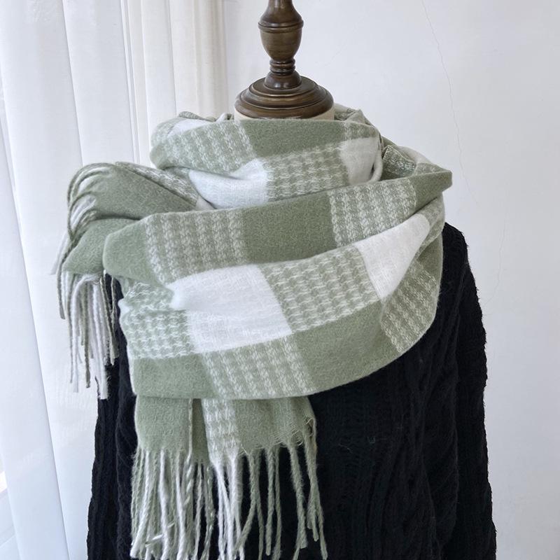 Шарф женский осенне-зимний новый стиль имитация кашемира шарф с кисточками, студенческий универсальный теплый и толстый клетчатый платок