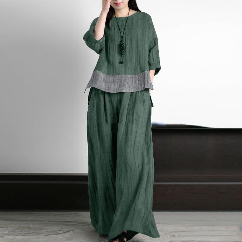 ZANZEA Женская блузка и брюки, повседневный летний комплект из двух предметов с брюками