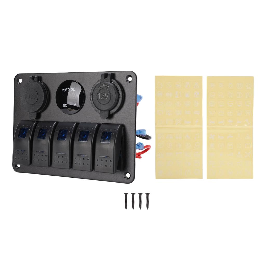 Алюминиевая панель с 5 тумблерами и синей подсветкой, двойные USB-порты, вольтметр, водозащита, переключатель Вкл/Выкл