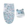 0-12 Months Newborn Swaddle Cartoon Printed Cotton Baby Blanket Hat Set Adjustable Infant Sleeping Swaddle Wraps All Seasons