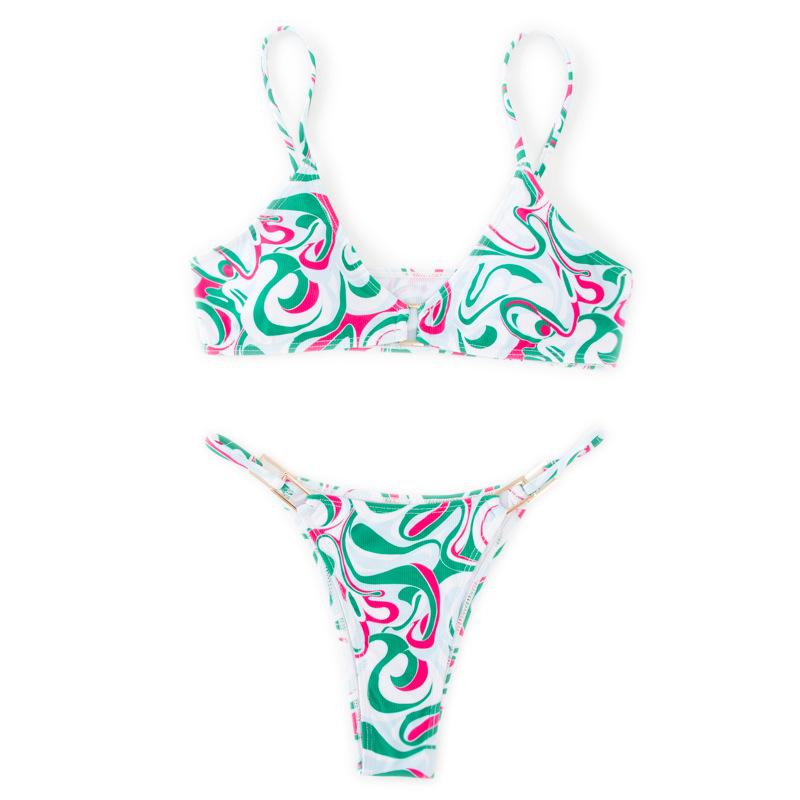 New, split women's small pit strip fabric solid color swimsuit summer sexy women's bikini