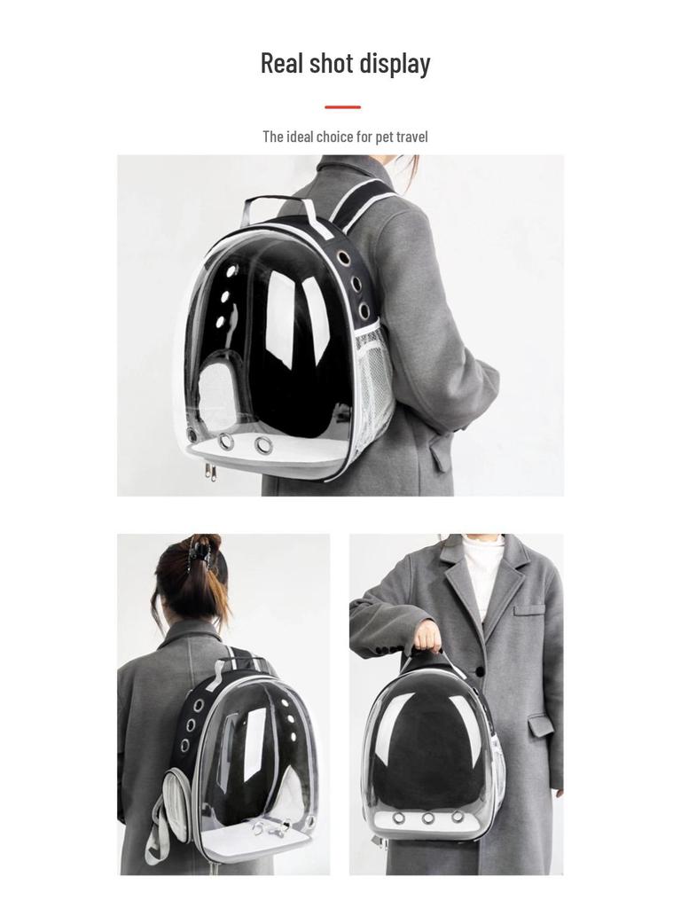 Pet Space Capsule Backpack: Large Capacity, Breathable Cat & Small Dog Carrier with Front Chest and Double Shoulder Straps.