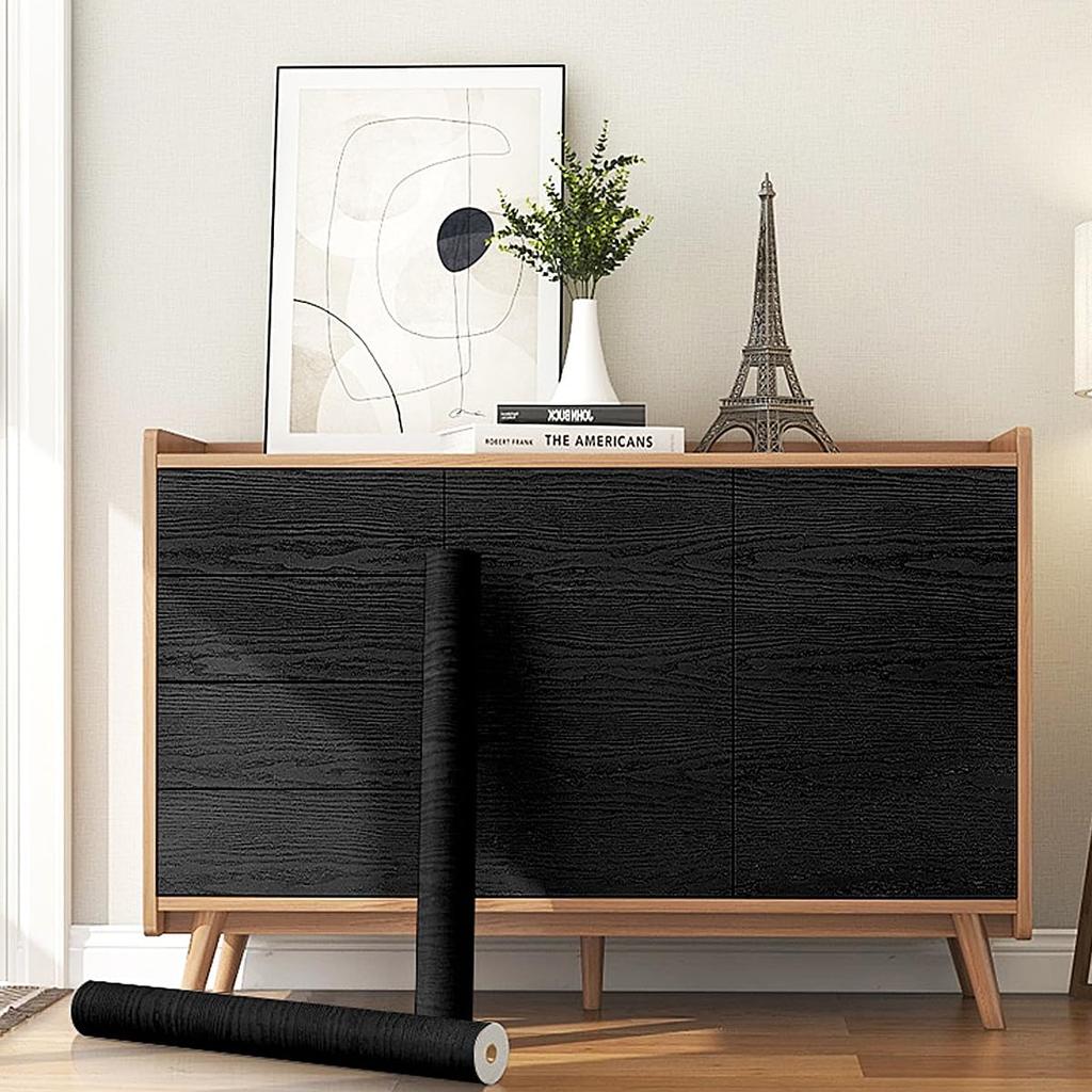 Черная Деревянная Контактная Бумага Отслаивающаяся Самоклеящаяся Обои, Декоративная Виниловая Пленка для Столешницы Шкафов, Легко Чистить