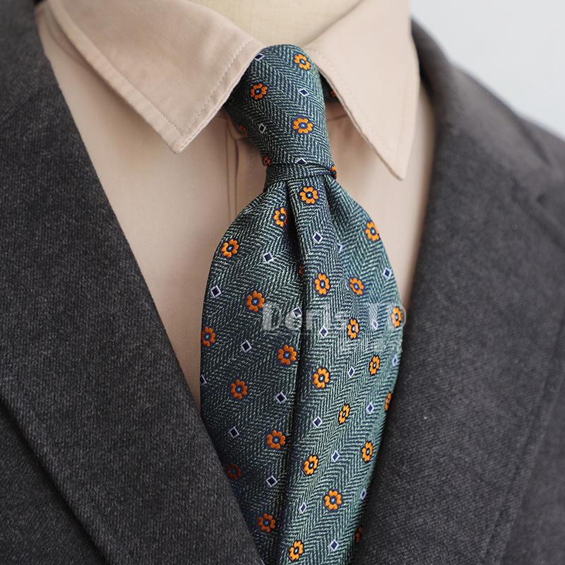 Retro Korean Style 8CM Navy Green Brown Pattern Men's Suit Tie