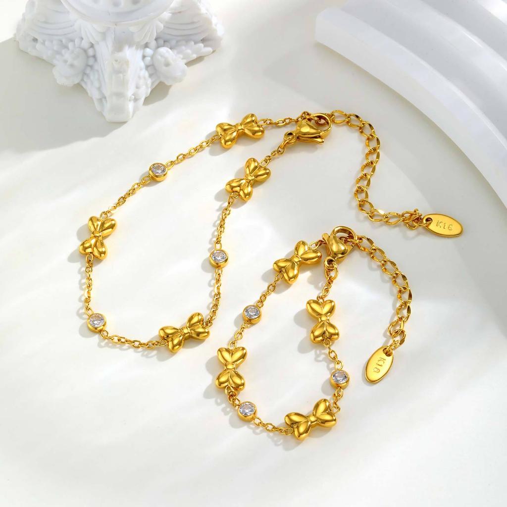 Jewelry Mother And Daughter Stainless Steel Bow Zircon Heart Gold Bracelet Personalized Fashion 2121