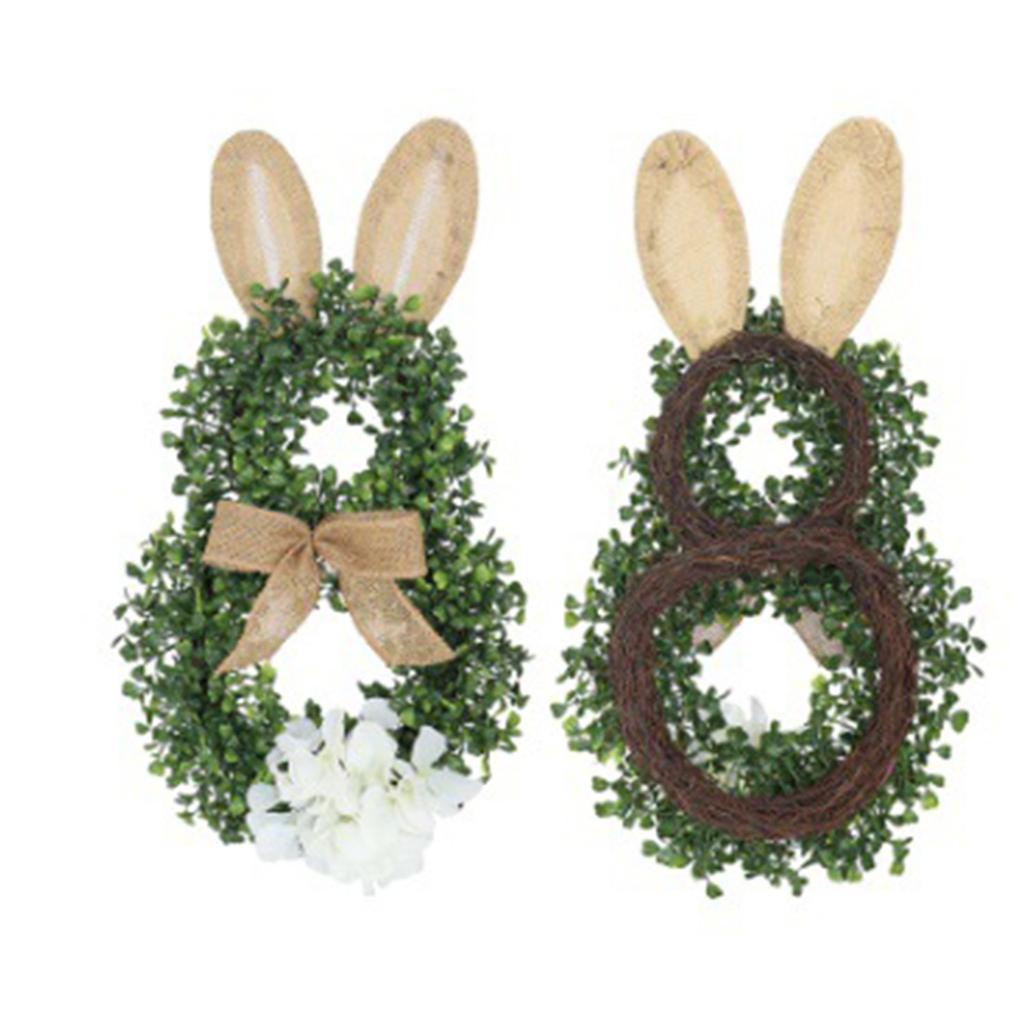 Искусственный пасхальный венок для входной двери, венок в виде кролика с бантом, яйцами и цветами для настенного оконного пасхального украшения