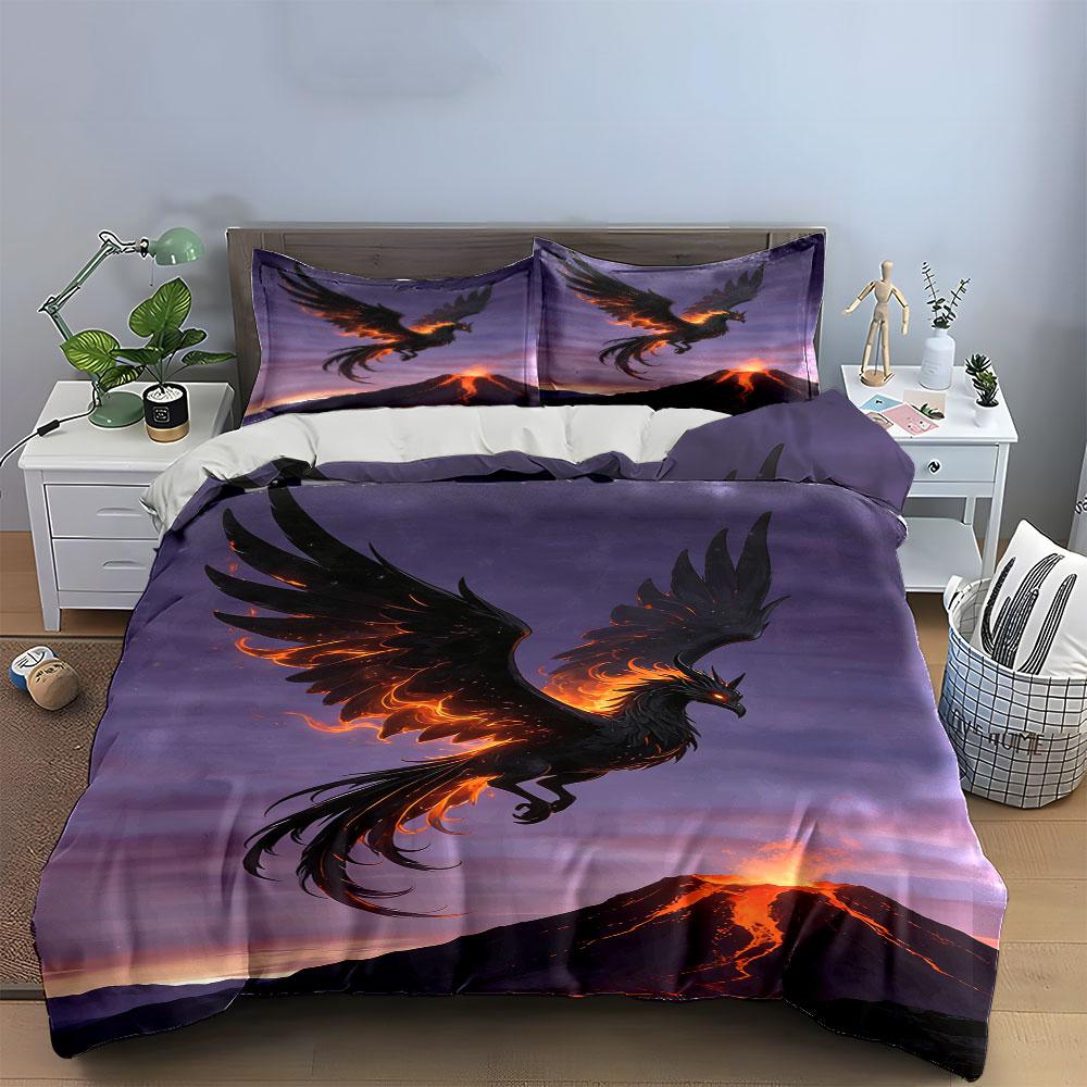 Fiery phoenix above volcano. Bedding sets Duvet cover sets Duvet covers Pillowcases(1 * Duvet Cover 2 * Pillowcases without duvet insert)