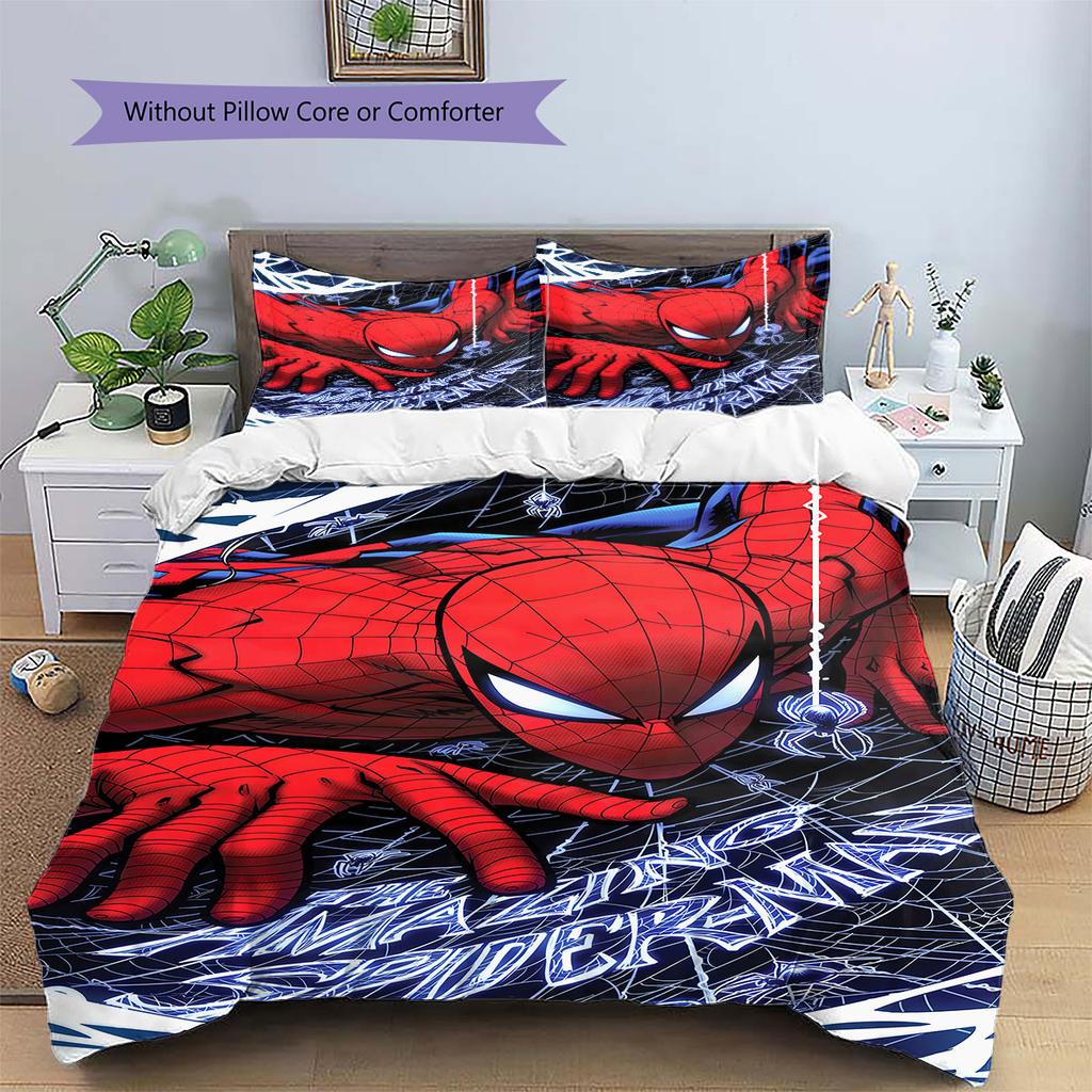 Super soft three-piece bedding set with a cool Spider-Man pattern (1*Duvet Cover + 2*Pillowcase, Without Core)