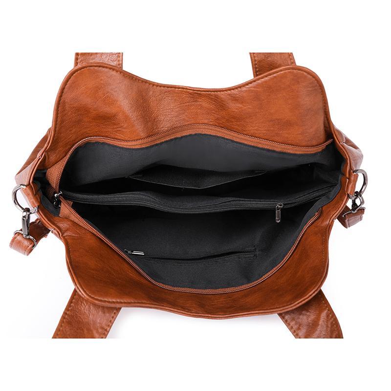 Women'S Elegant Solid Color PU Leather Shoulder Bag With Zipper Closure Polyester Lined Tote Versatile Handbag For Work