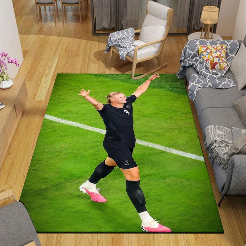 Haaland Flannel Printed Carpet, Home Sofa Decoration for Living Room & Bedroom, Non‑Slip Play Flannel Floor Mat for Game Room