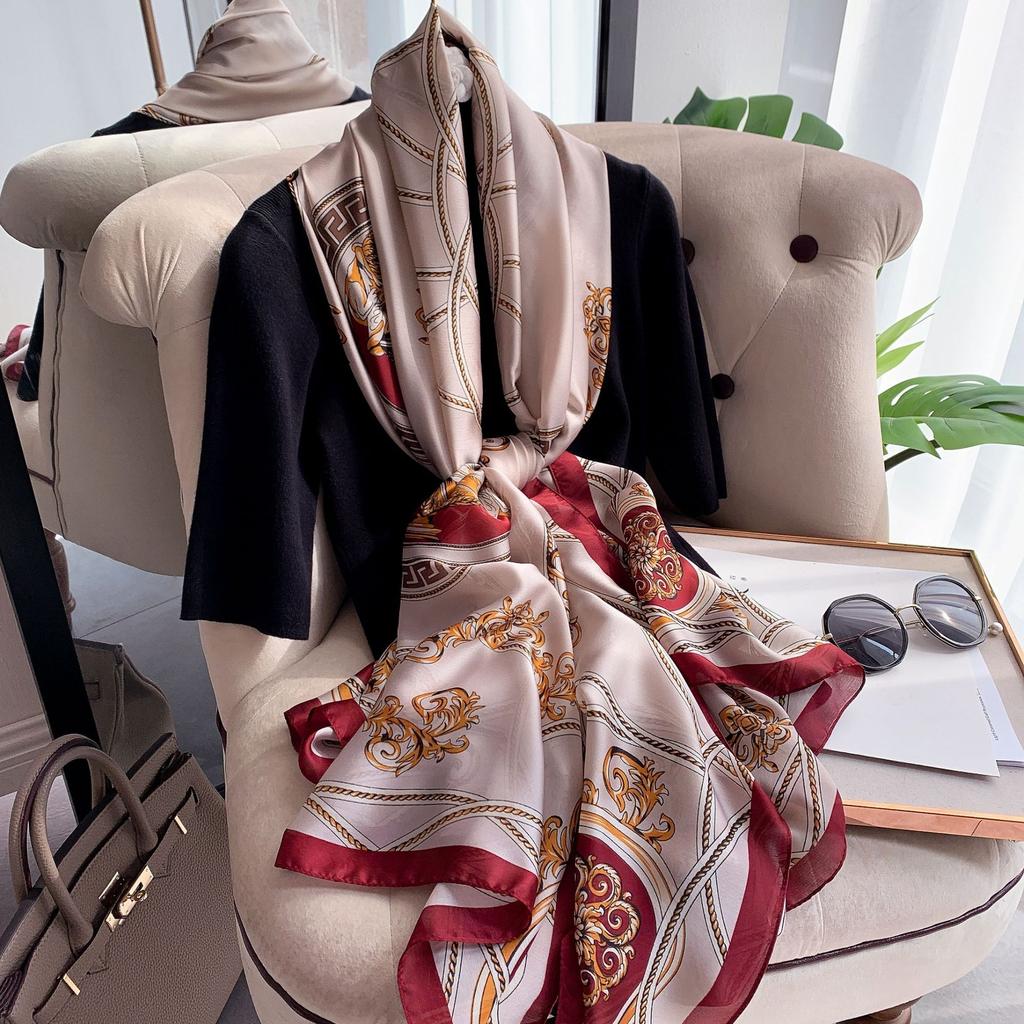 Высококачественные роскошные шелковые шарфы, повязка на голову, шарфы, шейный шарф для женщин, шелковый шарф с цепочкой, женская декоративная шаль