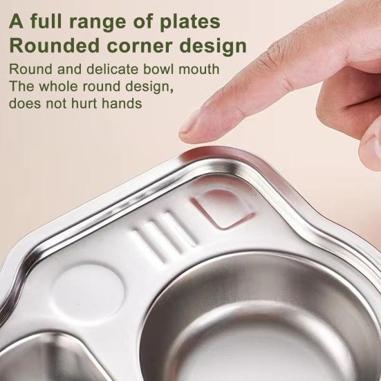 Обеденная тарелка из нержавеющей стали для детей, мультяшный дизайн, разделенный поднос, пищевой безопасный, прочный детский отсек, сервировочные блюда для закусок