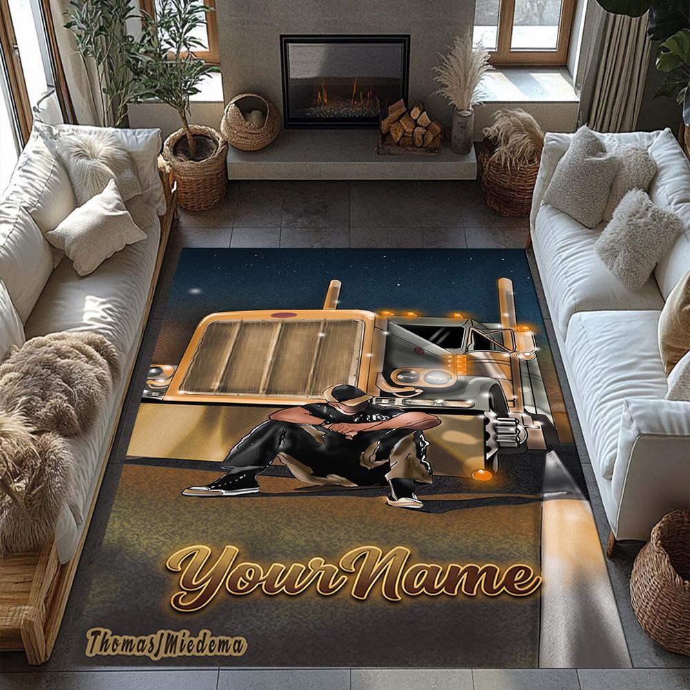 Peterbilt Heavy Trucks Customizable Name Carpet Suitable for Living Rooms Foyer Balcony Entryway Anti-slip Rug Anime Office Decor