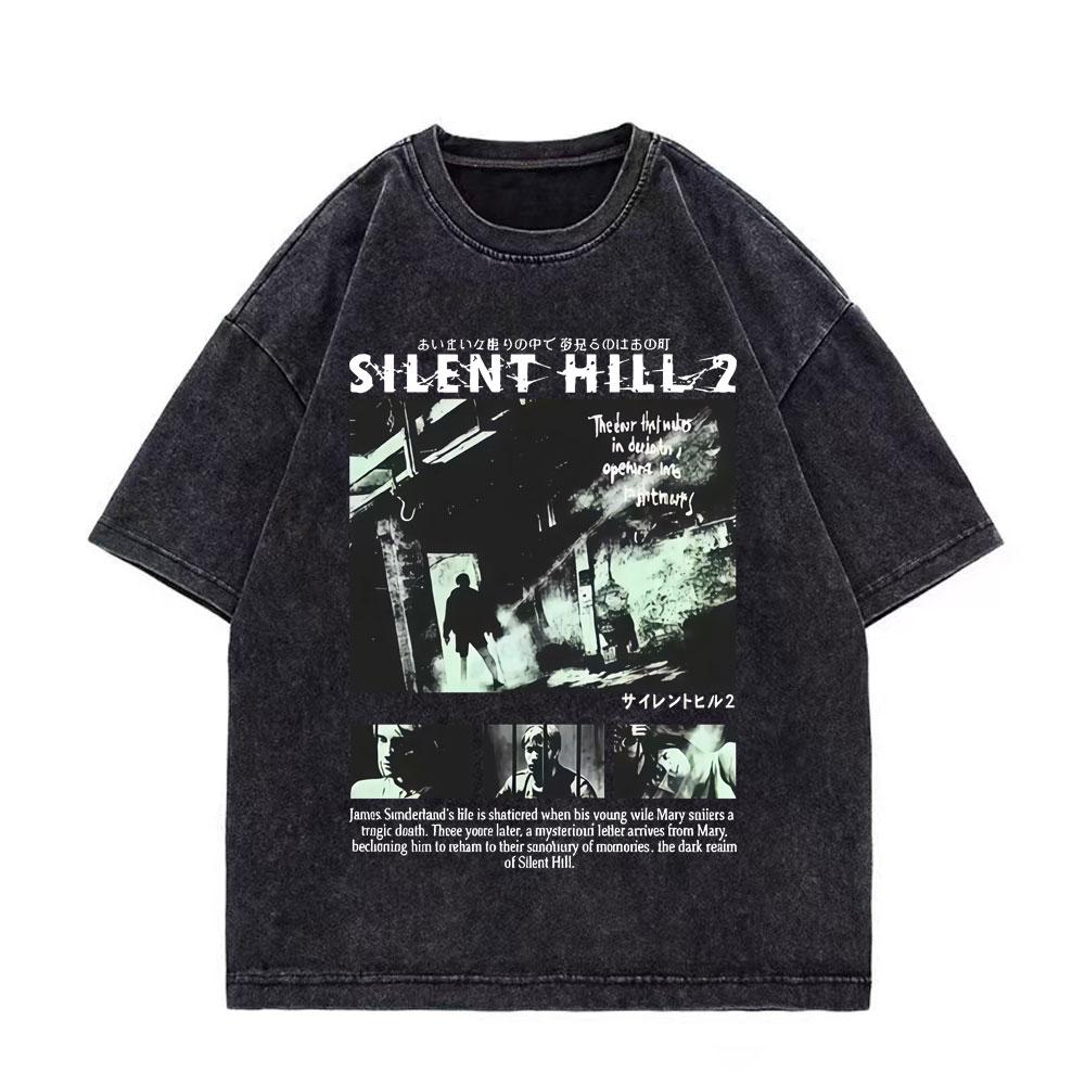 Игра Silent Hill Винтажная стираная футболка Мужская Женская Готическая Мода Футболки Высококачественный Хлопок Оверсайз Футболки Уличная Одежда