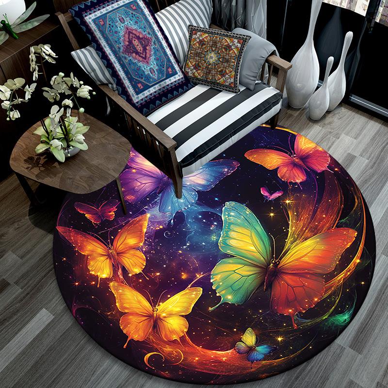 Magical Butterfly Round Area Rug,Carpet Rug for Living Room Bedroom Sofa Playroom Decor,Non-slip Floor Mat