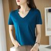 Summer New Mercerized Cotton Short-sleeved T-shirt V-neck Women's Heart-neck Top
