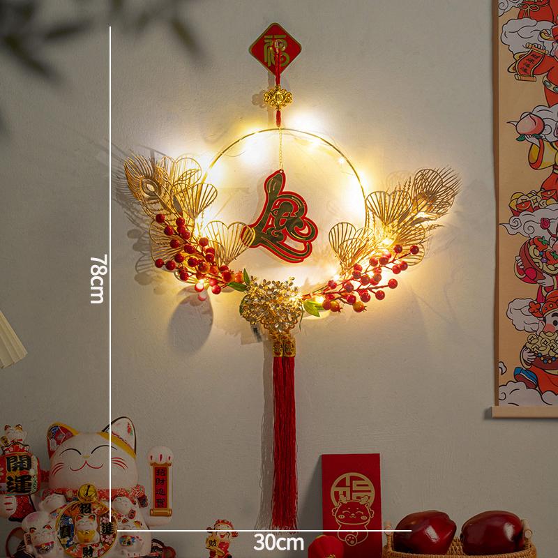 2026 Новый вьетнамский праздник весны Светящееся украшение на стену Китайский узел Кисточка Светодиодный Имитация цветка Красный фрукт Подарки на Новый год