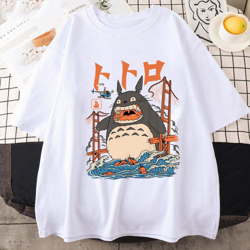 Летняя унисекс футболка с Тоторо из Studio Ghibli, женская футболка в стиле Харадзюку, модная аниме футболка, смешные футболки с мультяшками, топ для женщин