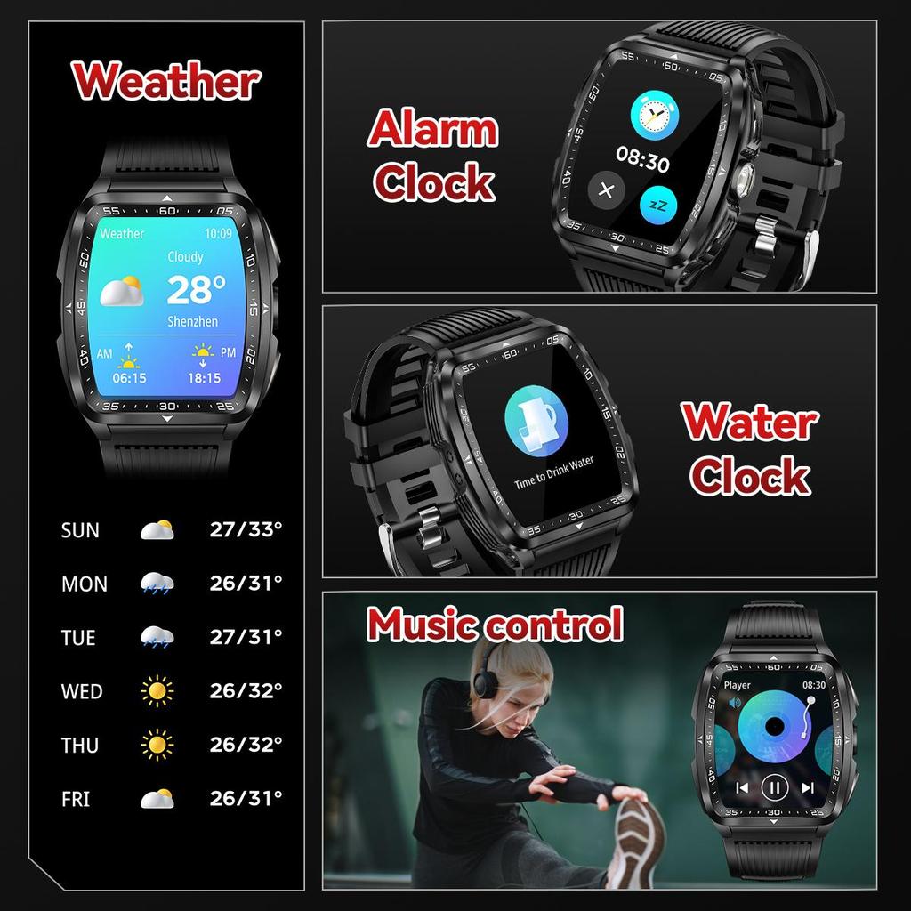 SmartWatch for Men 3ATM Waterproof with Call/LED Flashlight 2.02" HD Screen Smartwatch Compass Fitness Tracker HR/Blood Pressure Monitor Watch
