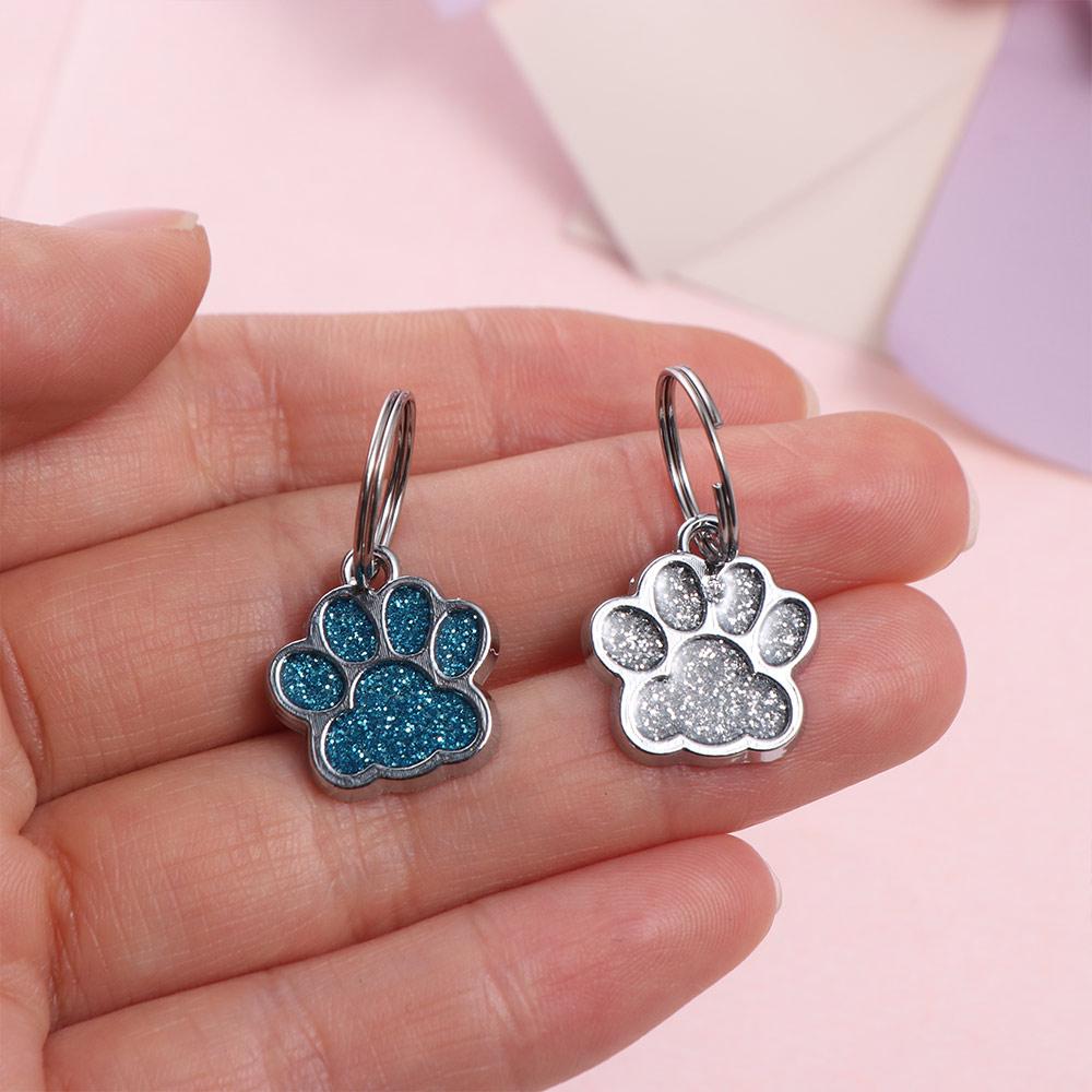 Cat Dog Paw Print Pet Glitter Pendant Anti-Lost Pet Collar Tag Pendant Dog Cat Tags Cats