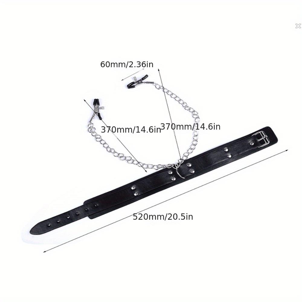 Pu Leather Collar Chain Collar With Nipple Clip BDSM Bondage, Adult Sex Toys For Men Women