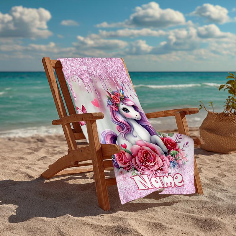 Custom Name Ultra-Soft Beach Towel with Unicorn Theme,Ideal for Pool - Camping, Diving - Perfect Travel Essential, Vibrant Beach Towel.