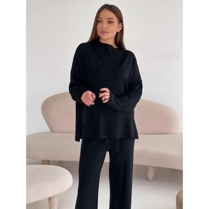Женский комплект свитера с длинным рукавом и свободными повседневными брюками на осень и зиму