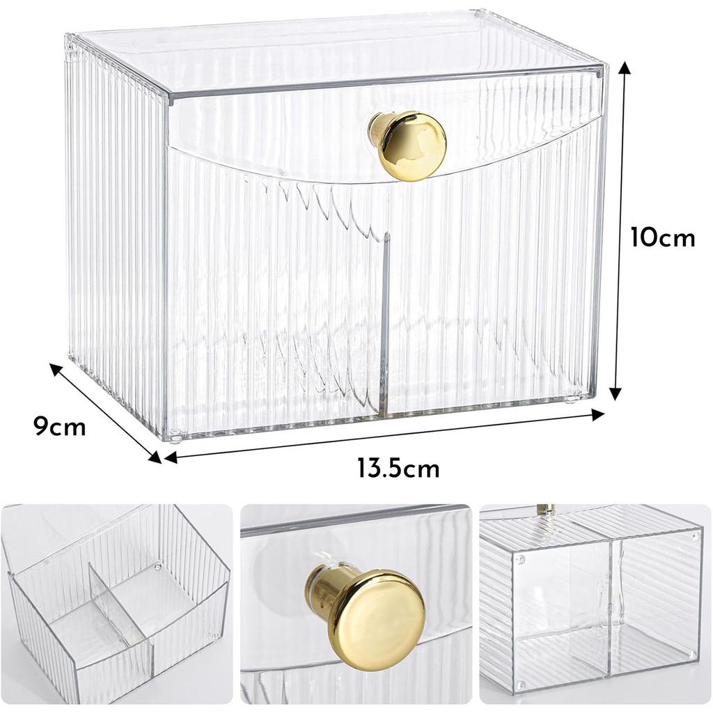 2-Grid Cotton Swab Holder Dispenser With Lid Clear Bathroom Organizer For Qtips, Pads & Cosmetic Storage 2 Colors