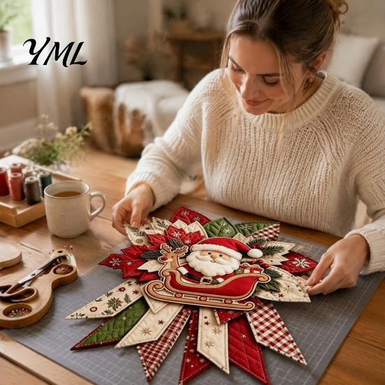Educational Crafting Kits for School Christmas DIY Quilted Bow Sewing Craft Kit, Pre-cut Patchwork Cozy Home Decor Supplies Set, Holiday Door