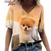 3D-принт с изображением собаки, летняя мода 2025 года, горячая распродажа, женская футболка с коротким рукавом, топы с V-образным вырезом, уличная одежда, повседневный пуловер в стиле Харадзюку