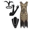 1920s Gatsby Vintage Sequin Beaded Dress with Tiara, Gloves & Necklace - 8 Piece Set