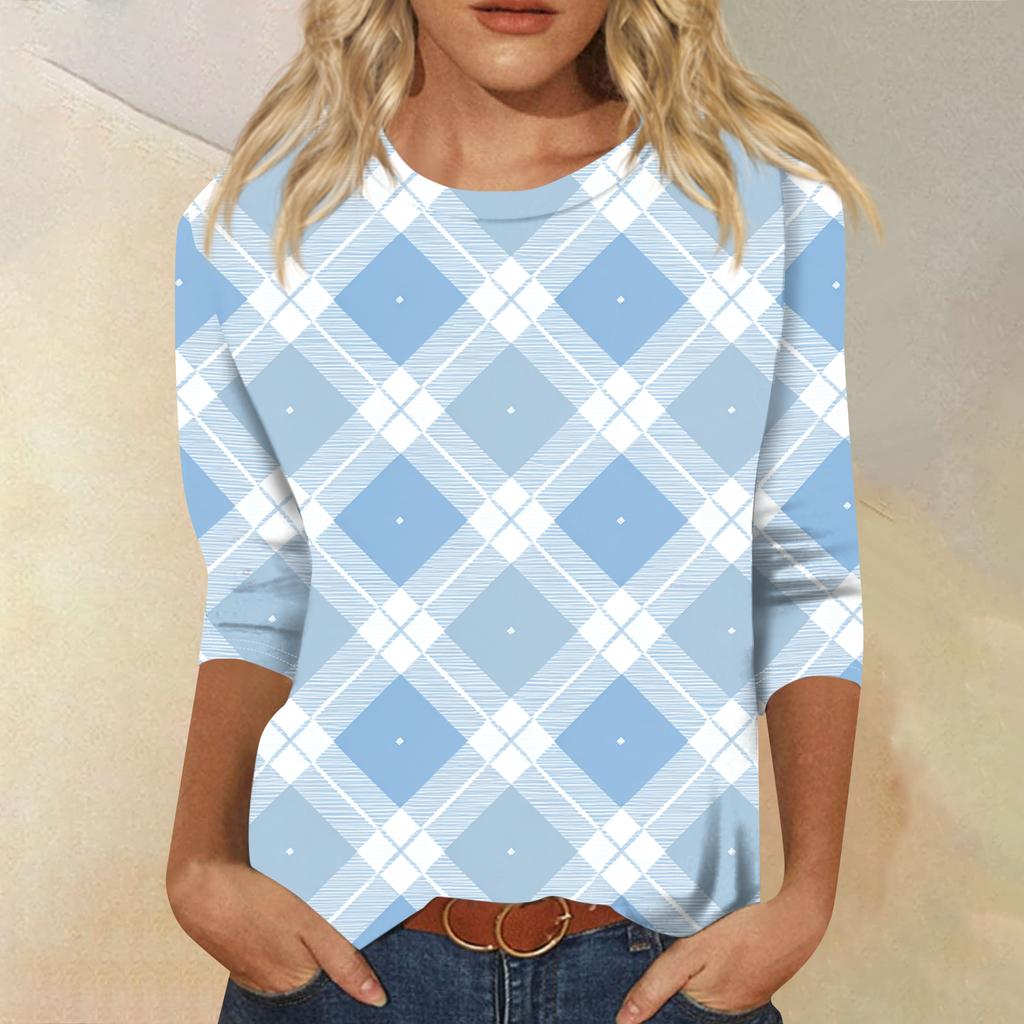 Women's Fashion Casual Round Neck Three-quarter Sleeve Gradient Print T-shirt Top