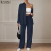 ZANZEA Женская блузка с длинным рукавом на пуговицах и брюки, повседневные костюмы-двойки