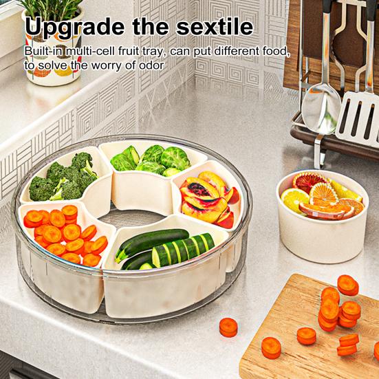 Fruit Plate Snack Spinner Divided Serving Tray with Lid Handle Food Platter for Charcuterie Veggie Travel Picnic Snack Organizer
