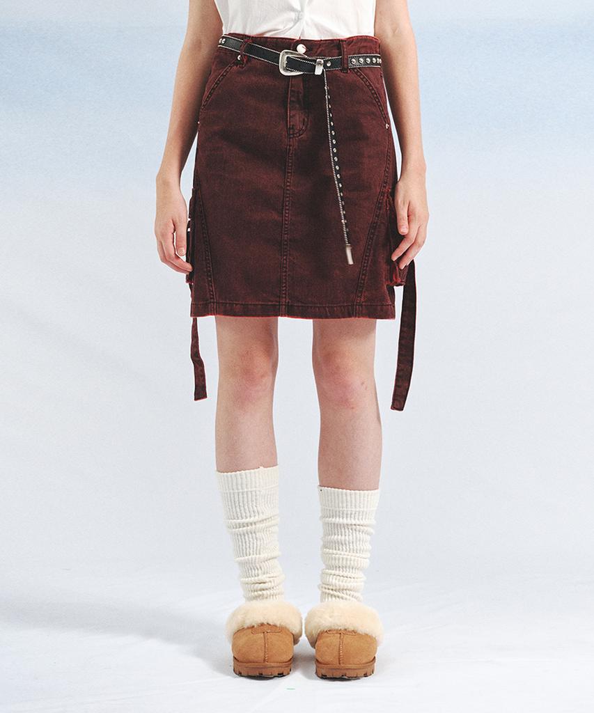 Main Booth Wild Cargo Denim Skirt(Vintage Red)