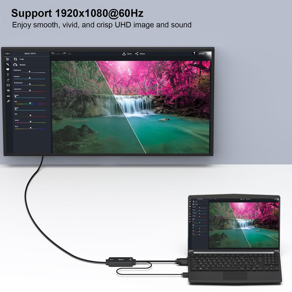 Кабель BENFEI VGA - HDMI с кабелем 1080P VGA - HDMI Reverse Audio, 1,8 м для компьютера/ноутбука, монитора/телевизора (Ненаправление)