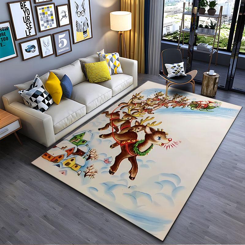 Santa Sleigh with Flying Reindeer suitable as a non-slip mat for the living room or bedroom sofa