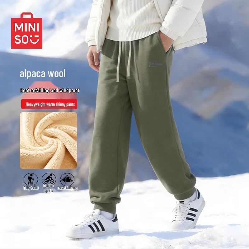 MINISO Мужские зимние сужающиеся брюки-джоггеры с подкладкой из альпаки