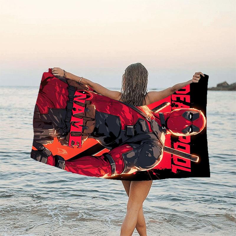 1pc Deadpool2 Beach Towel with Custom Name, Beach/Swimming/Bath/Picnic/Camping Towel, Suitable for Seaside Beaches