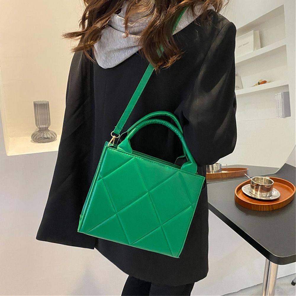 PU Leather Shoulder Bag Plaid Messenger Bags Portable Crossbody Bags Women Ladies