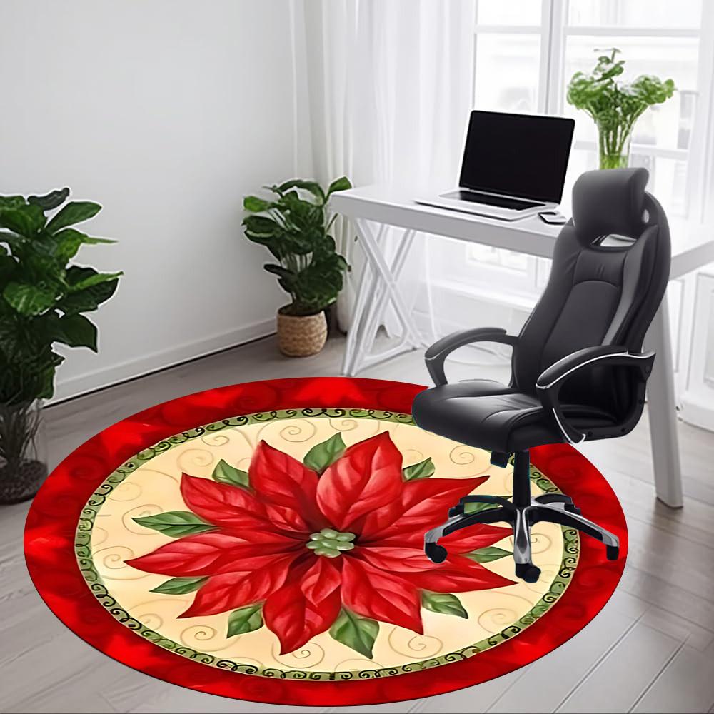 1pc Christmas Poinsettia Chair Carpet for Office, Round Non-Slip Durable Large Size Office Carpet, Suitable for Office, Beautiful Decoration