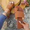 Women's Leather Slippers 2024 Summer Vintage Open Toe Sandals Casual Flats Plus Size 43 Women's Shoes Pantuflas De Mujer