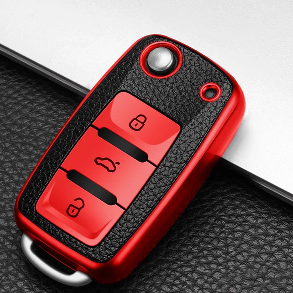 Чехол-накладка для ключа автомобиля из ТПУ кожи для Volkswagen VW Bora Polo Tiguan Jetta Passat B5 B6 B7 Golf Beetle для Skoda Octavia