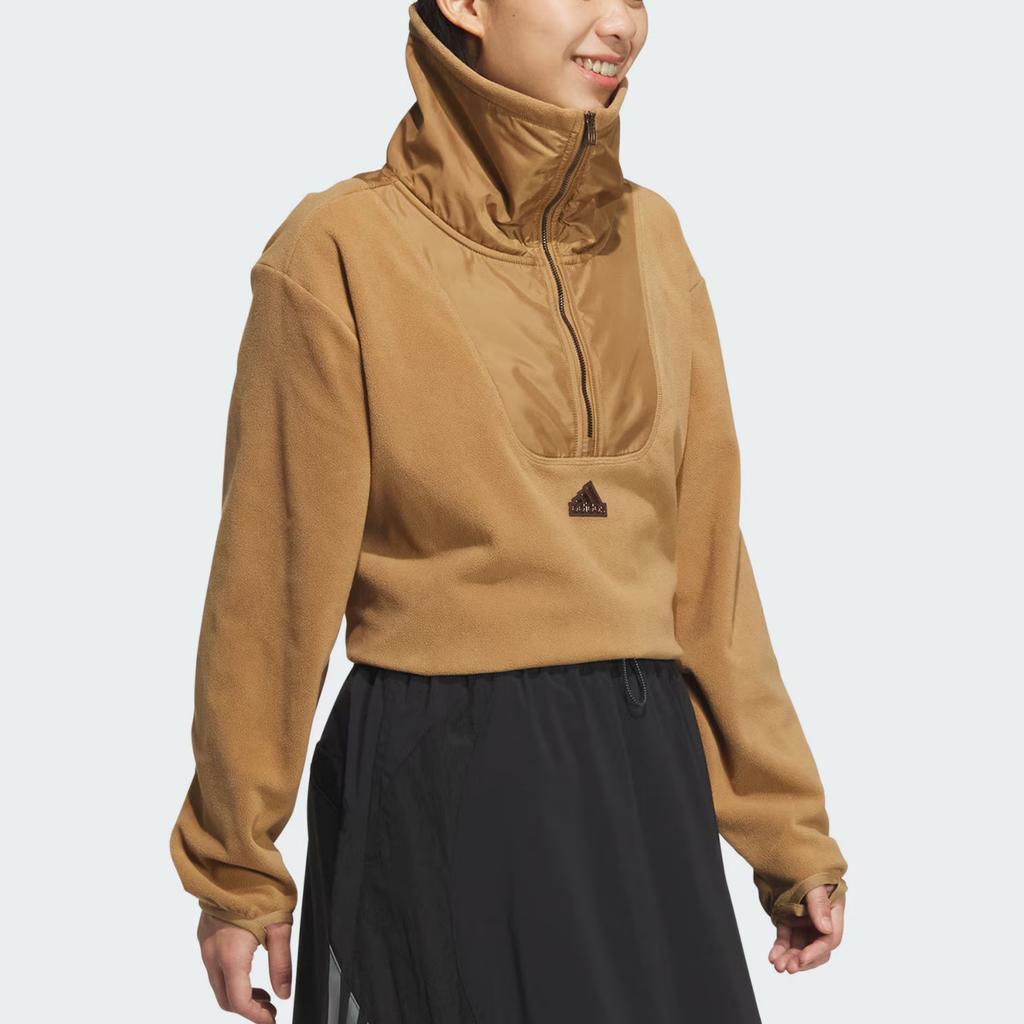 Adidas Comfortable Casual Polo Logo Patch Sweatshirt Women Sweatshirt Brown JX6848